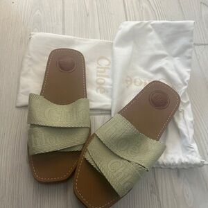 Chloé Olive Green Slide Sandals